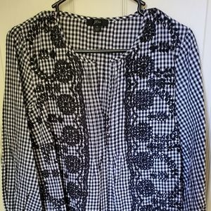 JCrew Gingham Eyelet Black and White Medium Blouse